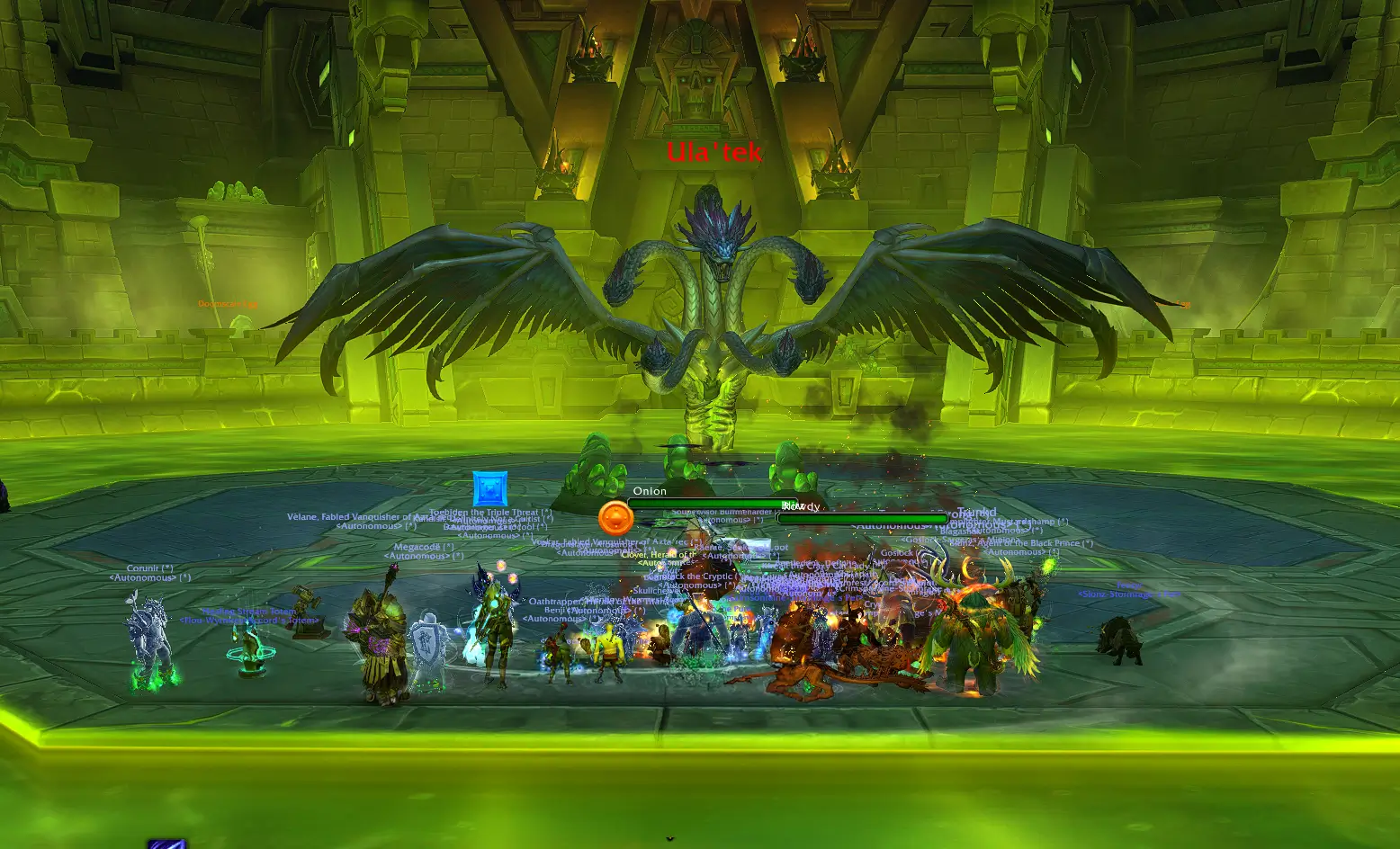 Members of Autonommous, preparing to defeat Ula'Tek, the final boss in the Venomous Abyss raid.