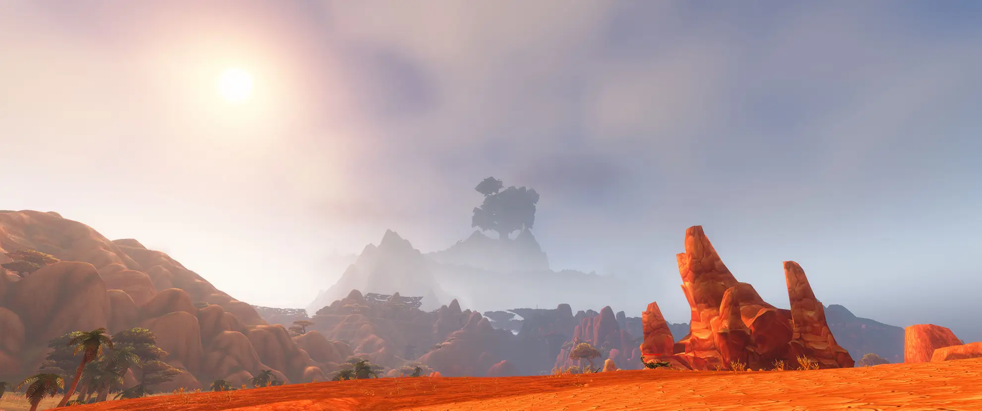 Durotar's red sand and rocky hills in WoW Forever.